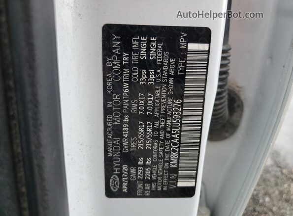 KM8K2CAA5LU593276 2020 HYUNDAI KONA Белый Вид наклейки с VIN-кодом