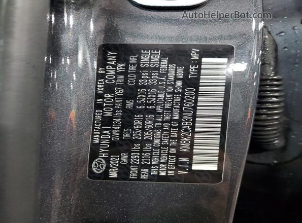 KM8K2CAB3NU760200 2022 HYUNDAI KONA Серый Вид наклейки с VIN-кодом