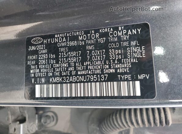 KM8K32AB0NU795137 2022 HYUNDAI KONA Gray VIN sticker view