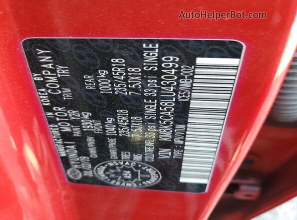 KM8K5CA58LU430499 2020 HYUNDAI KONA Red ძრავის განყოფილების ხედი