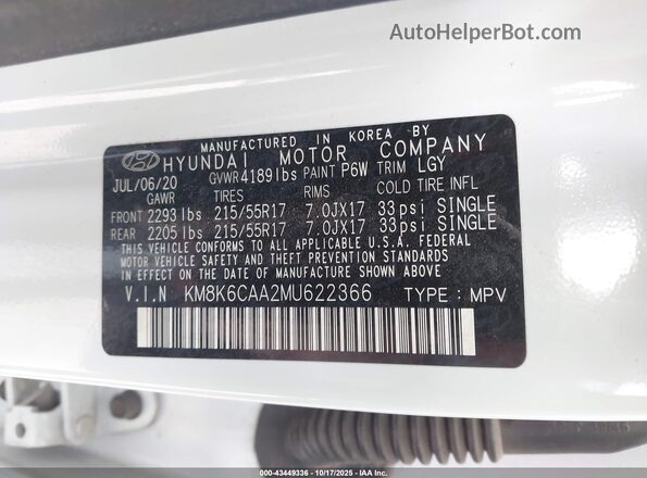 KM8K6CAA2MU622366 2021 HYUNDAI KONA White 