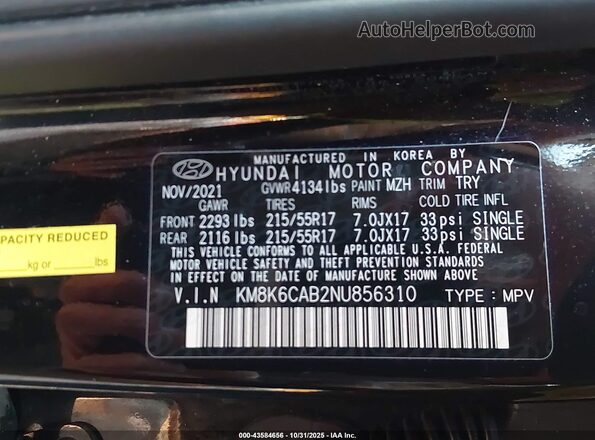 KM8K6CAB2NU856310 2022 HYUNDAI KONA Черный Вид подкапотного пространства