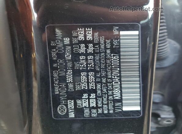 KM8KMDAF0NU100067 2022 HYUNDAI IONIQ Black Vista de la etiqueta del VIN