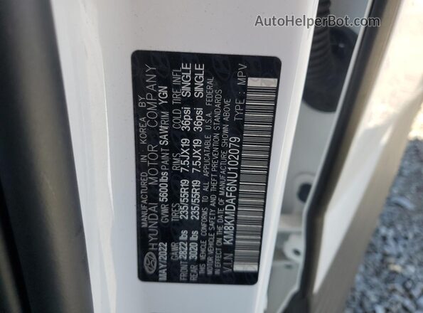 KM8KMDAF6NU102079 2022 HYUNDAI IONIQ White Widok naklejki z numerem VIN