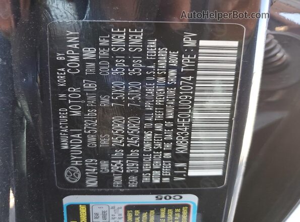 KM8R34HE0LU091074 2020 HYUNDAI PALISADE Синий Вид подкапотного пространства