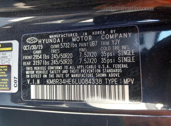KM8R34HE6LU084338 2020 HYUNDAI PALISADE Black Vista interior de 360 grados