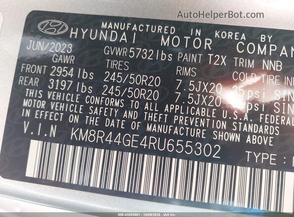 KM8R44GE4RU655302 2024 HYUNDAI PALISADE Silver Вид підкапотного простору