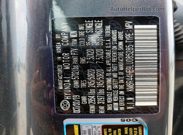 KM8R44HE9LU085285 2020 HYUNDAI PALISADE Charcoal Панорамний вид салону 360°