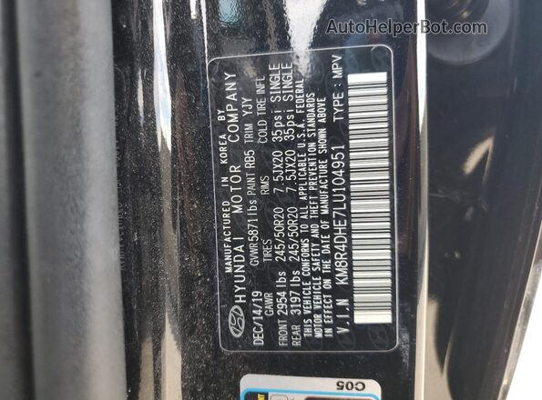KM8R4DHE7LU104951 2020 HYUNDAI PALISADE Black Widok naklejki z numerem VIN
