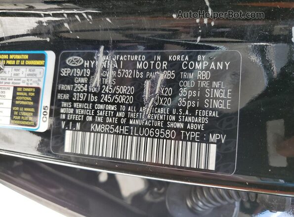 KM8R54HE1LU069580 2020 HYUNDAI PALISADE Black Widok wnętrza 360 stopni