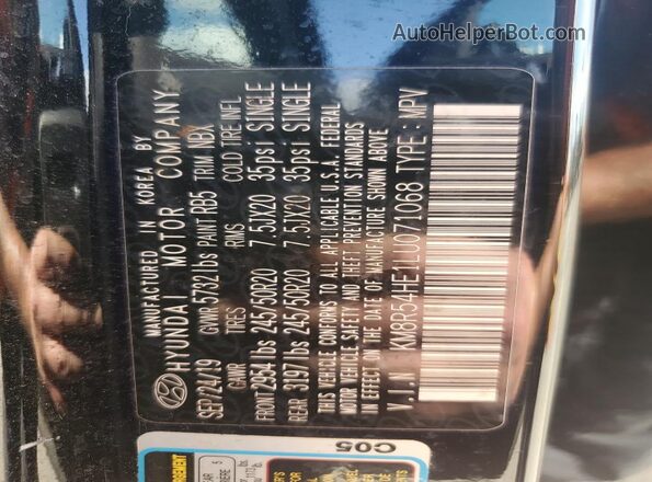 KM8R54HE1LU071068 2020 HYUNDAI PALISADE Black Widok naklejki z numerem VIN