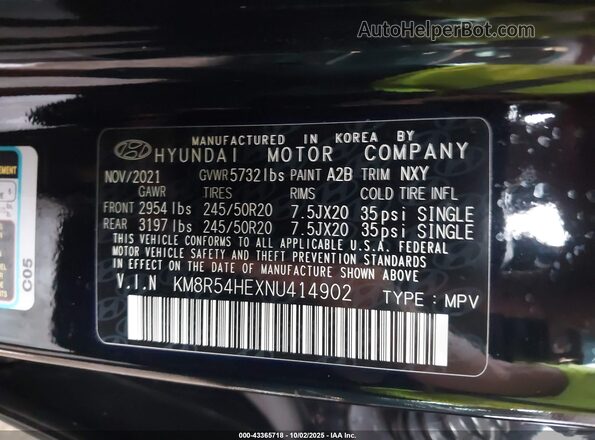 KM8R54HEXNU414902 2022 HYUNDAI PALISADE Black Vista del compartimento del motor