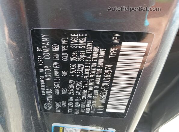 KM8R5DHE3LU169874 2020 HYUNDAI PALISADE Gray Widok naklejki z numerem VIN