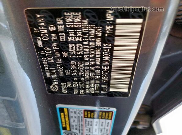 KM8R7DHE1NU407413 2022 HYUNDAI PALISADE Серый Вид наклейки с VIN-кодом