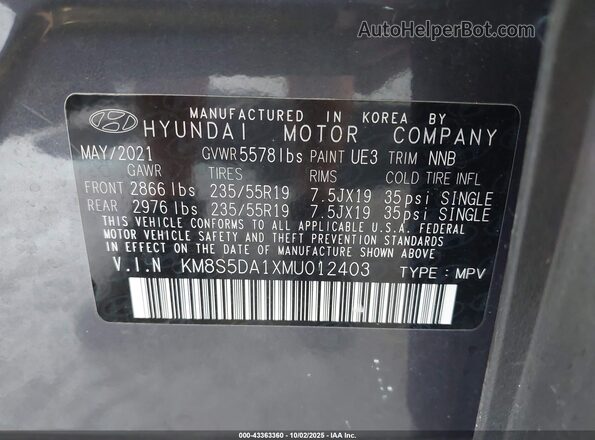 KM8S5DA1XMU012403 2021 HYUNDAI SANTA FE HYBRID Silver Շարժիչի բաժամունքի տեսք