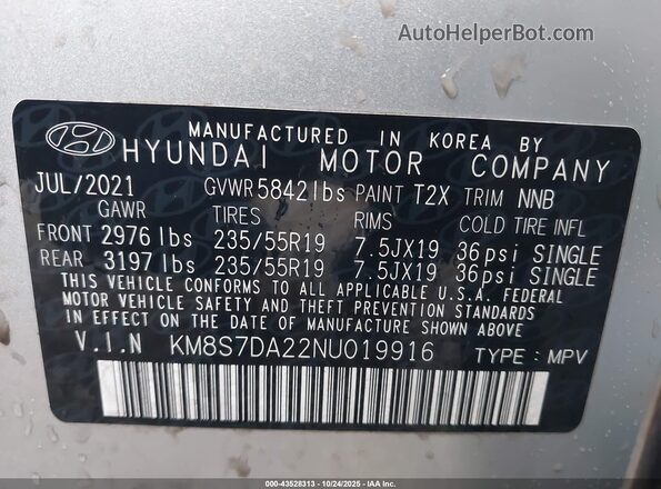 KM8S7DA22NU019916 2022 HYUNDAI SANTA FE PLUG-IN HYBRID Silver 