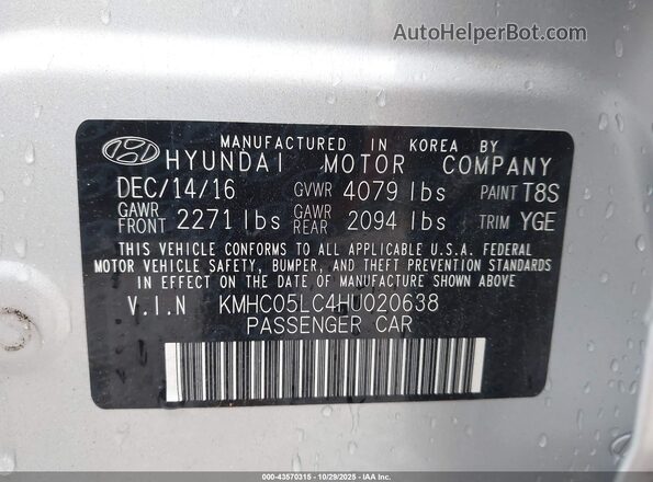 KMHC05LC4HU020638 2017 HYUNDAI IONIQ HYBRID Silver 