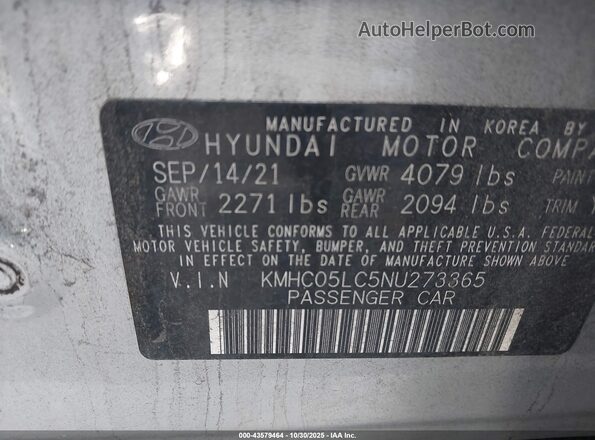 KMHC05LC5NU273365 2022 HYUNDAI IONIQ HYBRID Silver Vista del compartimento del motor