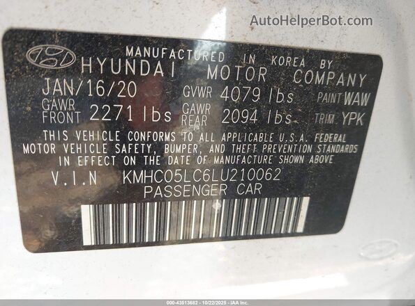 KMHC05LC6LU210062 2020 HYUNDAI IONIQ HYBRID White Շարժիչի բաժամունքի տեսք