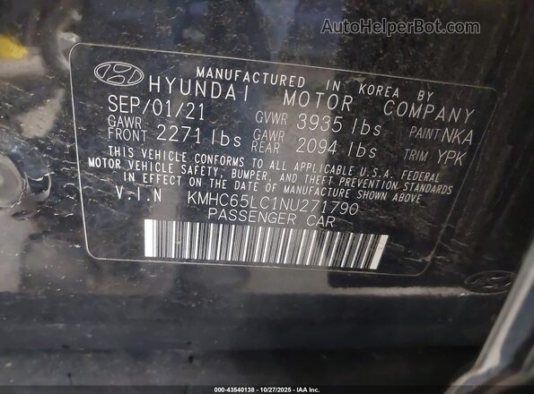 KMHC65LC1NU271790 2022 HYUNDAI IONIQ HYBRID Black Շարժիչի բաժամունքի տեսք