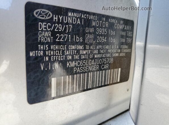 KMHC65LC4JU075708 2018 HYUNDAI IONIQ Gray ძრავის განყოფილების ხედი
