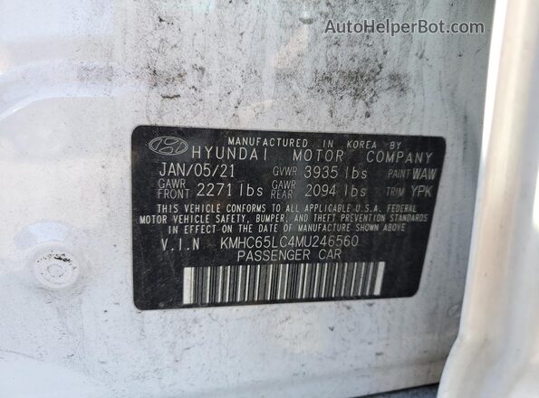 KMHC65LC4MU246560 2021 HYUNDAI IONIQ White 