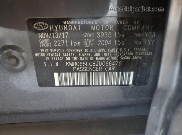 KMHC65LC8JU066476 2018 HYUNDAI IONIQ Charcoal Vista del compartimento del motor