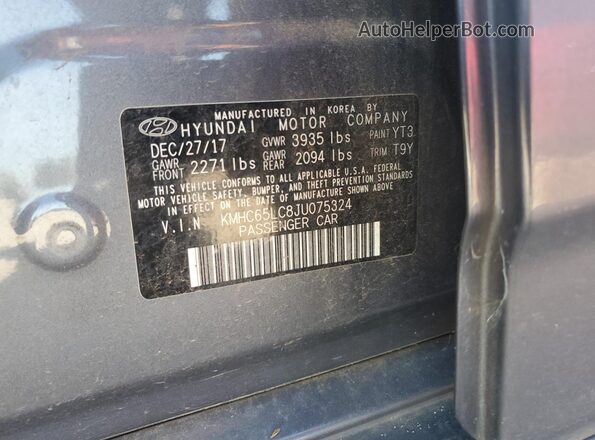 KMHC65LC8JU075324 2018 HYUNDAI IONIQ Серый Вид подкапотного пространства