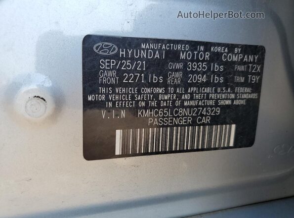 KMHC65LC8NU274329 2022 HYUNDAI IONIQ Silver Widok komory silnika