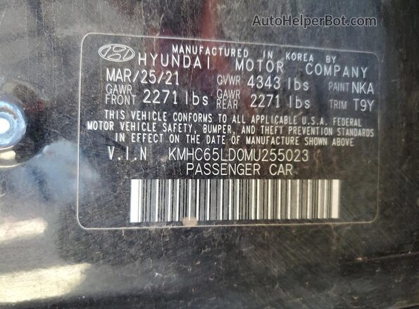 KMHC65LD0MU255023 2021 HYUNDAI IONIQ Black VIN კოდის სტიკერის ხედი