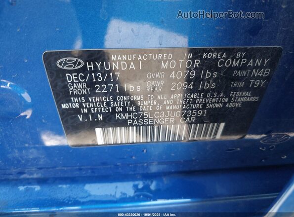 KMHC75LC3JU073591 2018 HYUNDAI IONIQ HYBRID Blue Շարժիչի բաժամունքի տեսք