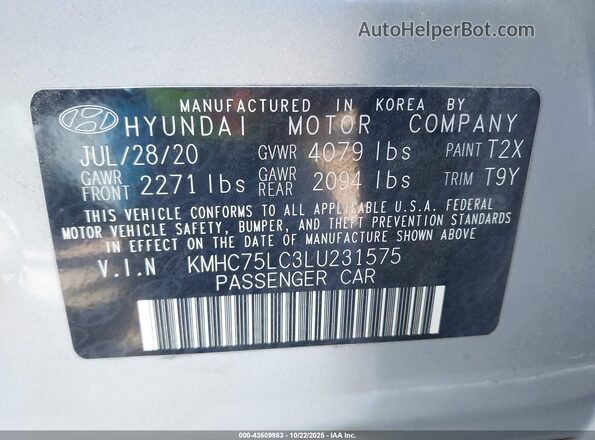 KMHC75LC3LU231575 2020 HYUNDAI IONIQ HYBRID Silver Engine compartment view