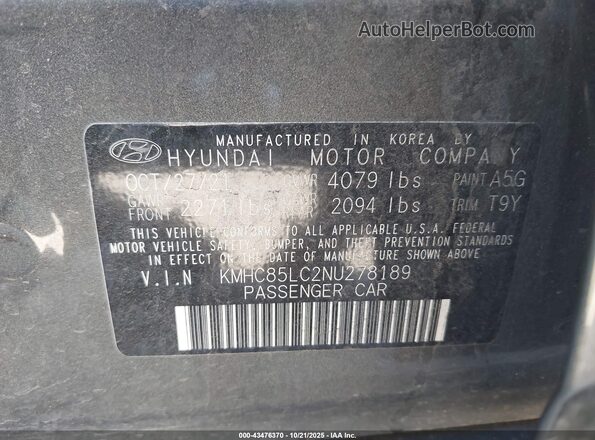 KMHC85LC2NU278189 2022 HYUNDAI IONIQ HYBRID Gray Շարժիչի բաժամունքի տեսք