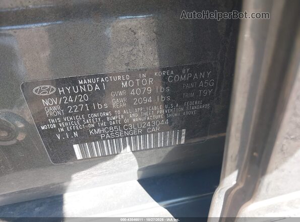 KMHC85LC3LU243044 2020 HYUNDAI IONIQ HYBRID Gray Engine compartment view