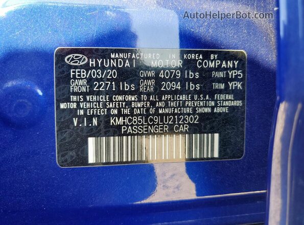 KMHC85LC9LU212302 2020 HYUNDAI IONIQ Blue Вид підкапотного простору
