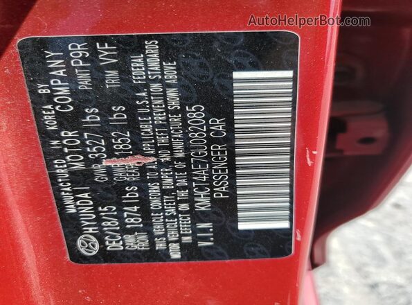 KMHCT4AE7GU082085 2016 HYUNDAI ACCENT Red Вид наклейки з VIN-кодом
