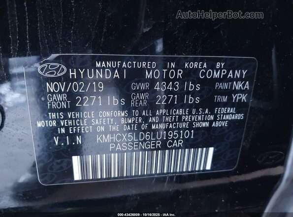 KMHCX5LD6LU195101 2020 HYUNDAI IONIQ PLUG-IN HYBRID Black 