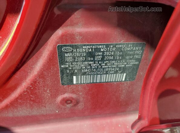 KMHD74LF0LU899424 2020 HYUNDAI ELANTRA Red Widok komory silnika