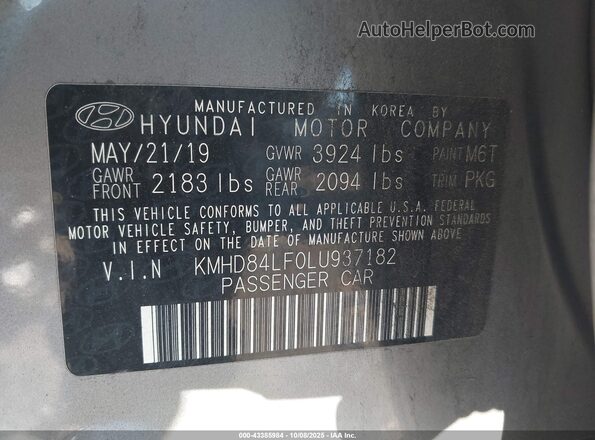KMHD84LF0LU937182 2020 HYUNDAI ELANTRA Gray Շարժիչի բաժամունքի տեսք