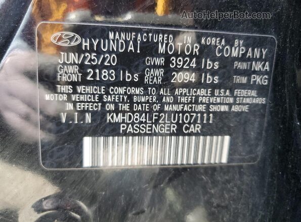 KMHD84LF2LU107111 2020 HYUNDAI ELANTRA Black VIN կոդի պիտակի տեսք