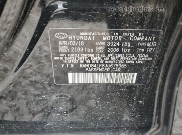 KMHD84LF8JU678955 2018 HYUNDAI ELANTRA Черный 