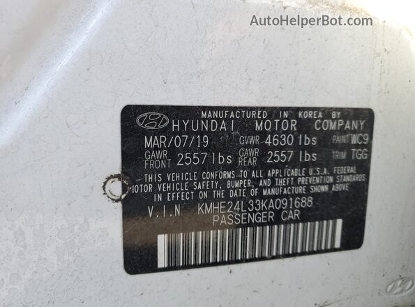 KMHE24L33KA091688 2019 HYUNDAI SONATA White Вид підкапотного простору