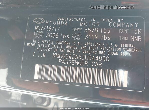 KMHG34JAXJU044890 2018 GENESIS G90 Black Vista del compartimento del motor
