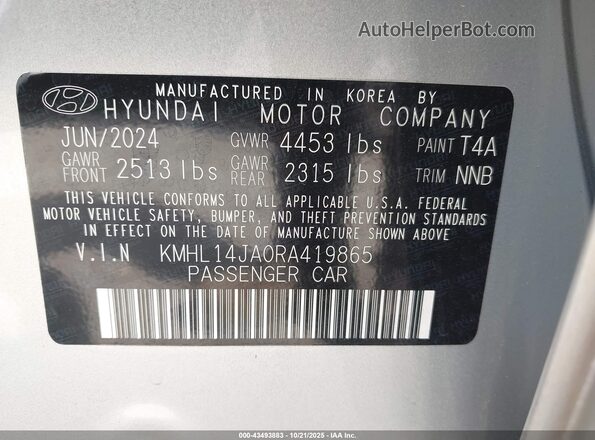 KMHL14JA0RA419865 2024 HYUNDAI SONATA Silver Вид підкапотного простору