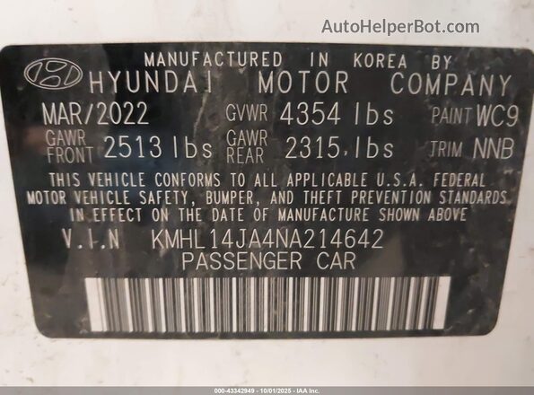 KMHL14JA4NA214642 2022 HYUNDAI SONATA Белый Вид подкапотного пространства