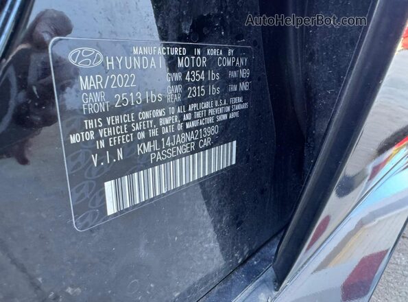 KMHL14JA8NA213980 2022 HYUNDAI SONATA Black Vista de los asientos traseros