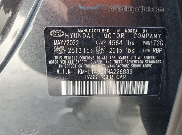 KMHL14JC4NA226839 2022 HYUNDAI SONATA Серый Вид подкапотного пространства