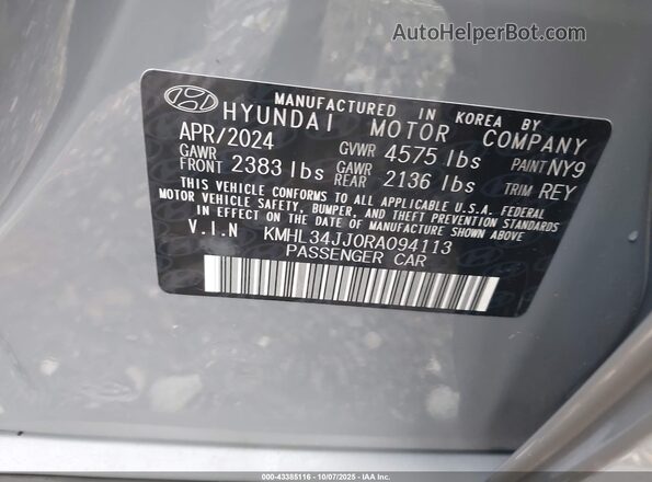 KMHL34JJ0RA094113 2024 HYUNDAI SONATA HYBRID Gray 