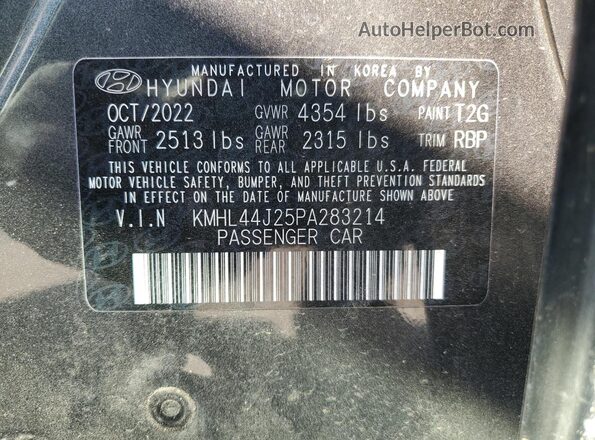 KMHL44J25PA283214 2023 HYUNDAI SONATA Charcoal Vista de la etiqueta del VIN