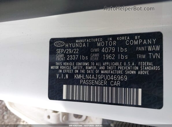 KMHLN4AJ9PU046969 2023 HYUNDAI ELANTRA HYBRID White 